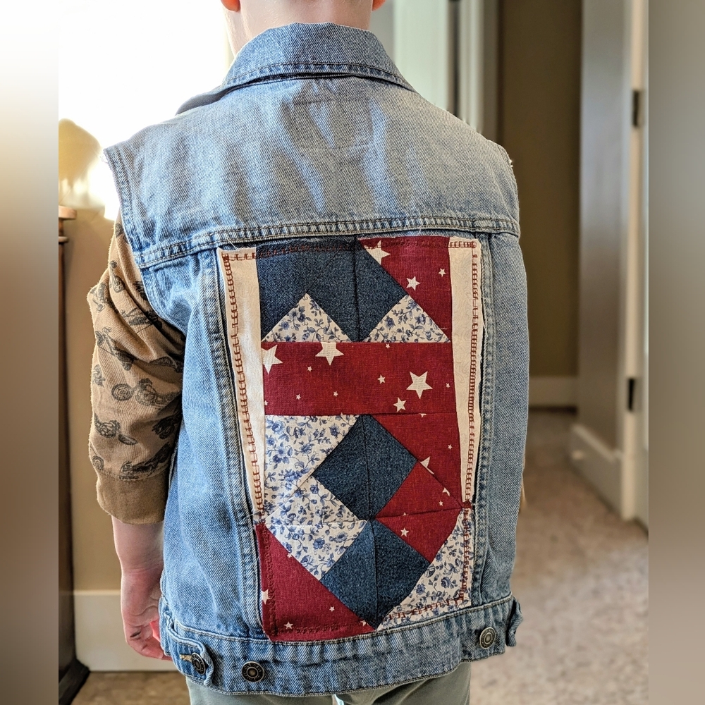 Upcycled Patchwork Patriotic Denim Jacket Vest
